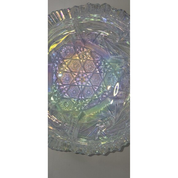 L.E. SMITH  1960s COMET IN THE STARS Clear IRIDESCENT CARNIVAL GLASS BOWL 7.5" - Picture 6 of 10